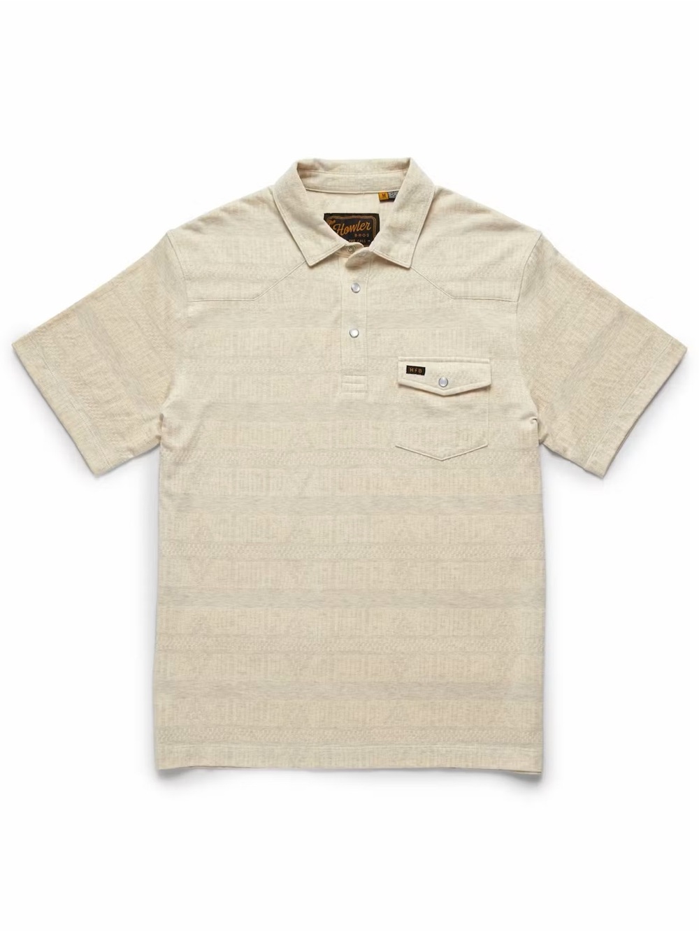 Howler Brothers Ranchero Jacquard Western Polo Mescal Oatmeal Pearl Snaps Large